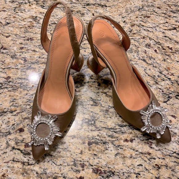 Luxury Designer-look-alike Satin, Crystal Slingback Spool Heel in Bronze, sz 7.5 - Picture 1 of 6